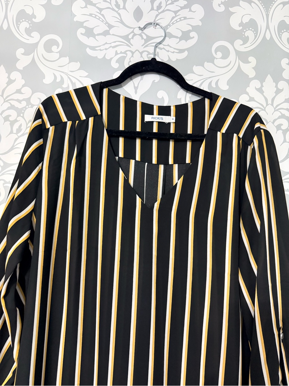 💫4/$25 • Ricki's Black Tunic Blouse with Yellow and White Stripes - Picture 3 of 4
